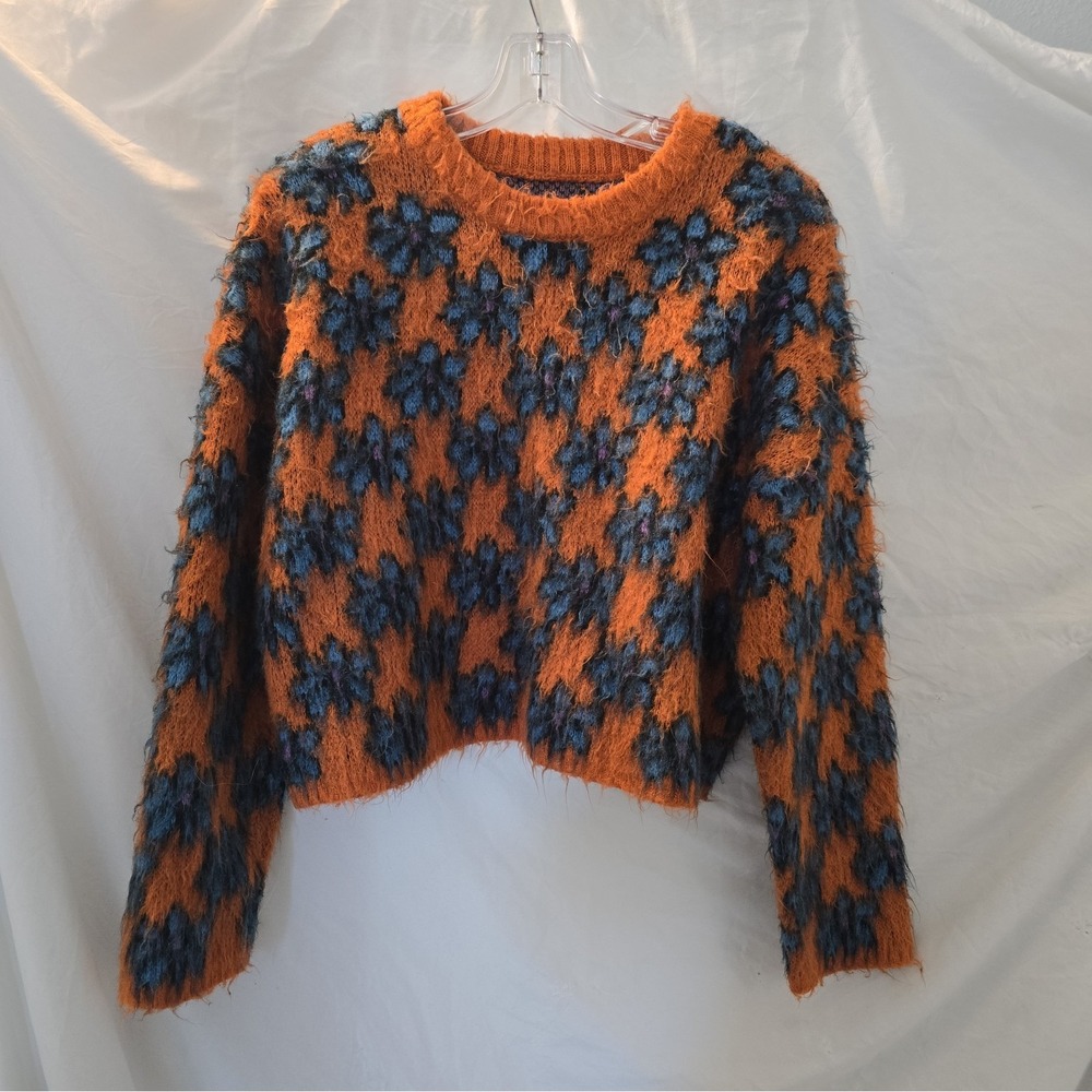 OBEY Rhythm Jumper Fuzzy-knit All-Over Floral Streetwear Sweater Orange Blue S